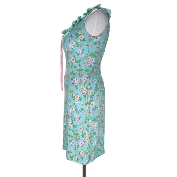 Vintage 60s Blue Dress Size S/M Flower Power Sheath Matching Sheer Jacket - Picture 4 of 16